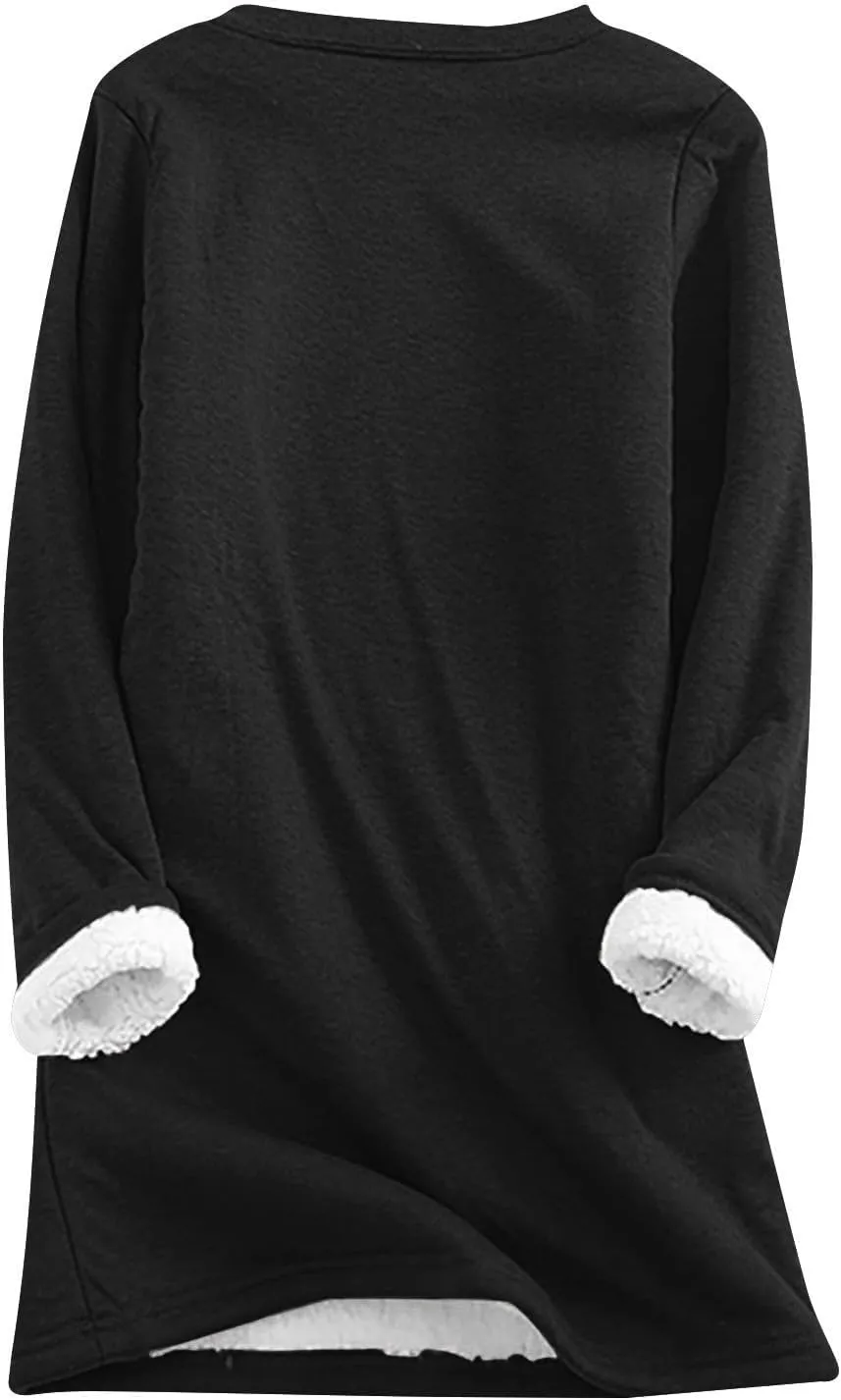 Womens Sherpa Lined Sweatshirt Fleece Warm Crewneck Long Sleeve Heart Graphic Soft Pullover Winter Thermal Loungewear