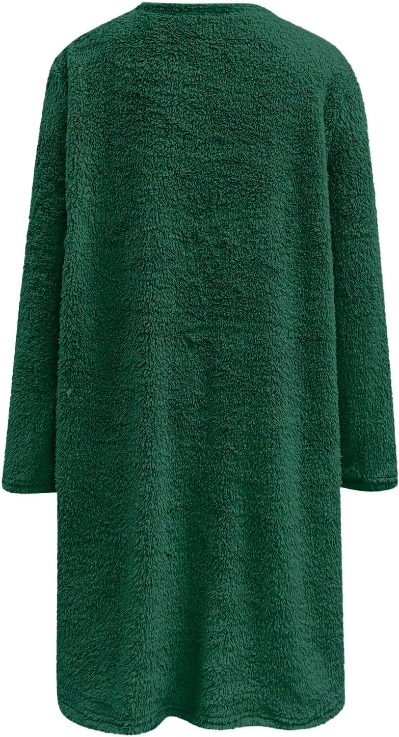 Womens Sherpa Pullover Sweaters Casual Loose Fit Fuzzy Fleece Sweatshirts Long Sleeve Soft Tunics Tops Loungewear