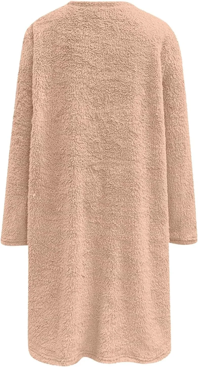 Womens Sherpa Pullover Sweaters Casual Loose Fit Fuzzy Fleece Sweatshirts Long Sleeve Soft Tunics Tops Loungewear
