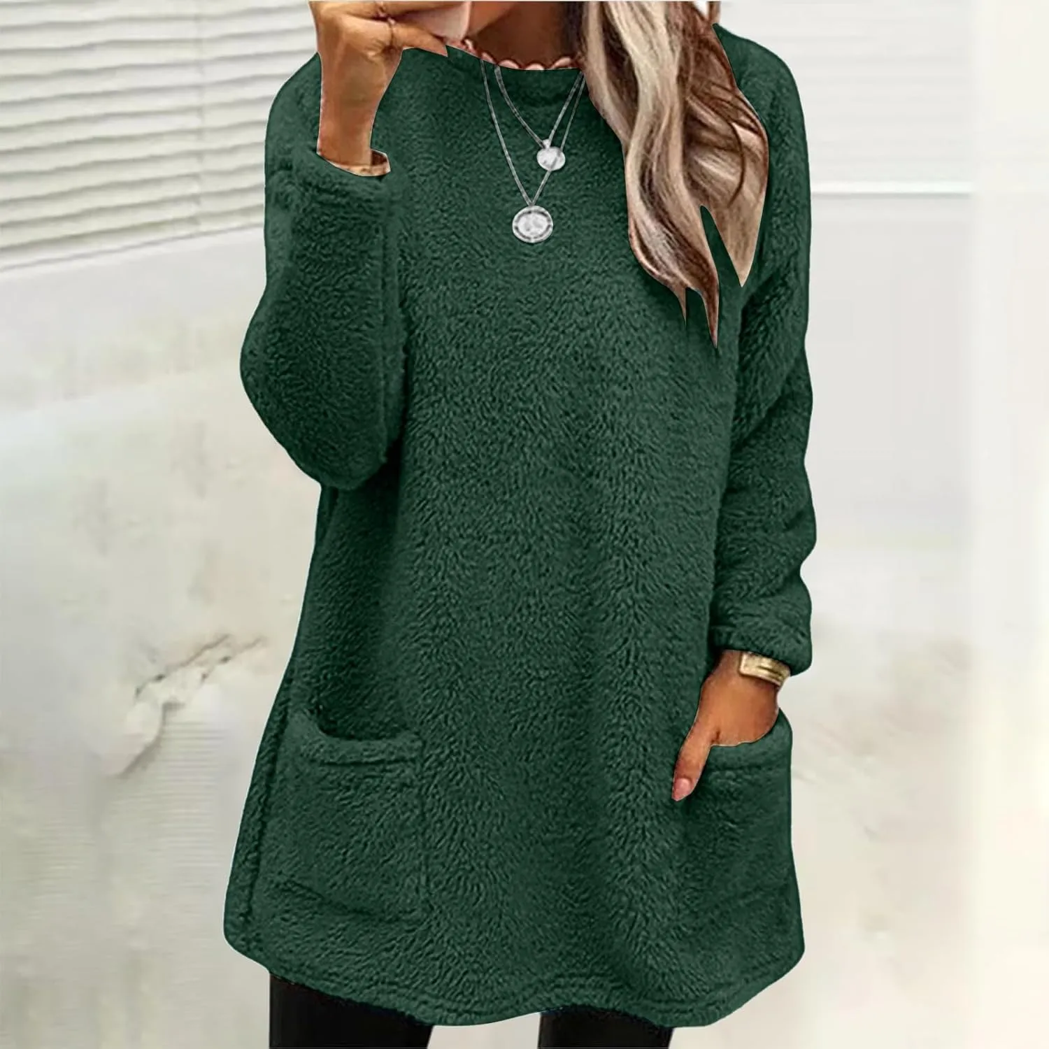 Womens Sherpa Pullover Sweaters Casual Loose Fit Fuzzy Fleece Sweatshirts Long Sleeve Soft Tunics Tops Loungewear