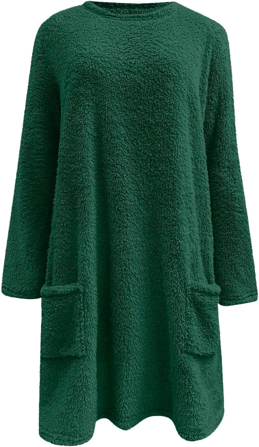 Womens Sherpa Pullover Sweaters Casual Loose Fit Fuzzy Fleece Sweatshirts Long Sleeve Soft Tunics Tops Loungewear