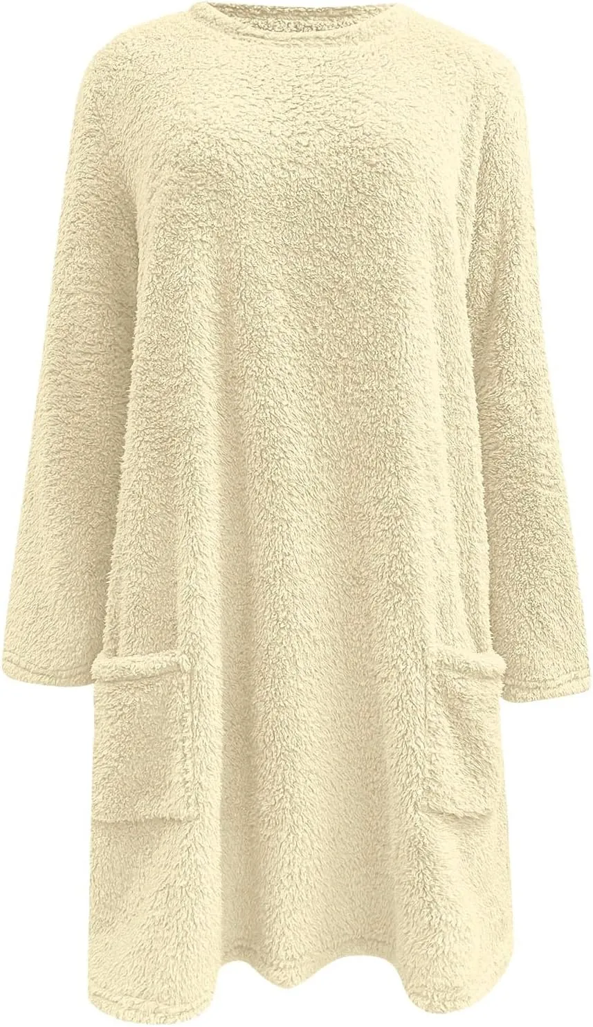 Womens Sherpa Pullover Sweaters Casual Loose Fit Fuzzy Fleece Sweatshirts Long Sleeve Soft Tunics Tops Loungewear