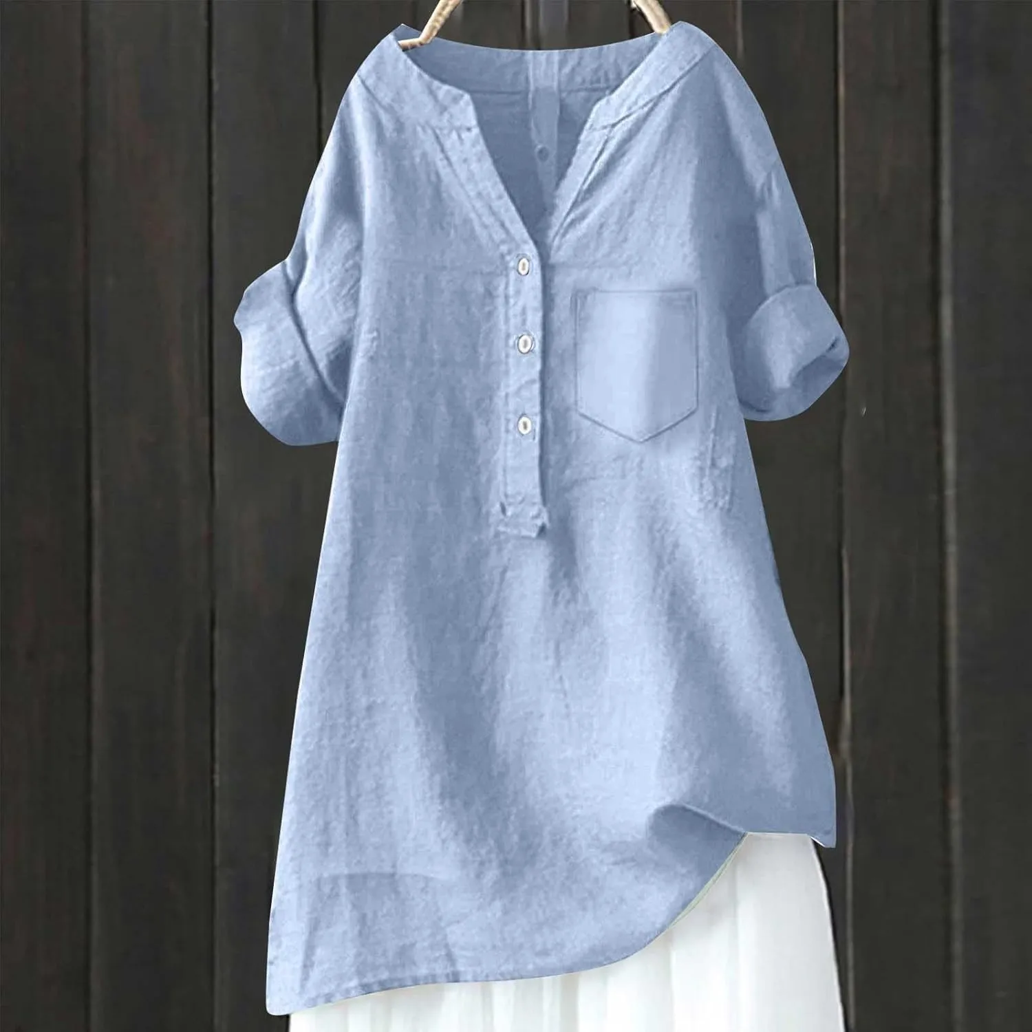 Women's Short Sleeve Cotton Linen Shirts Casual V Neck Soft T Shirts Floral Loose Fit Summer Tshirts