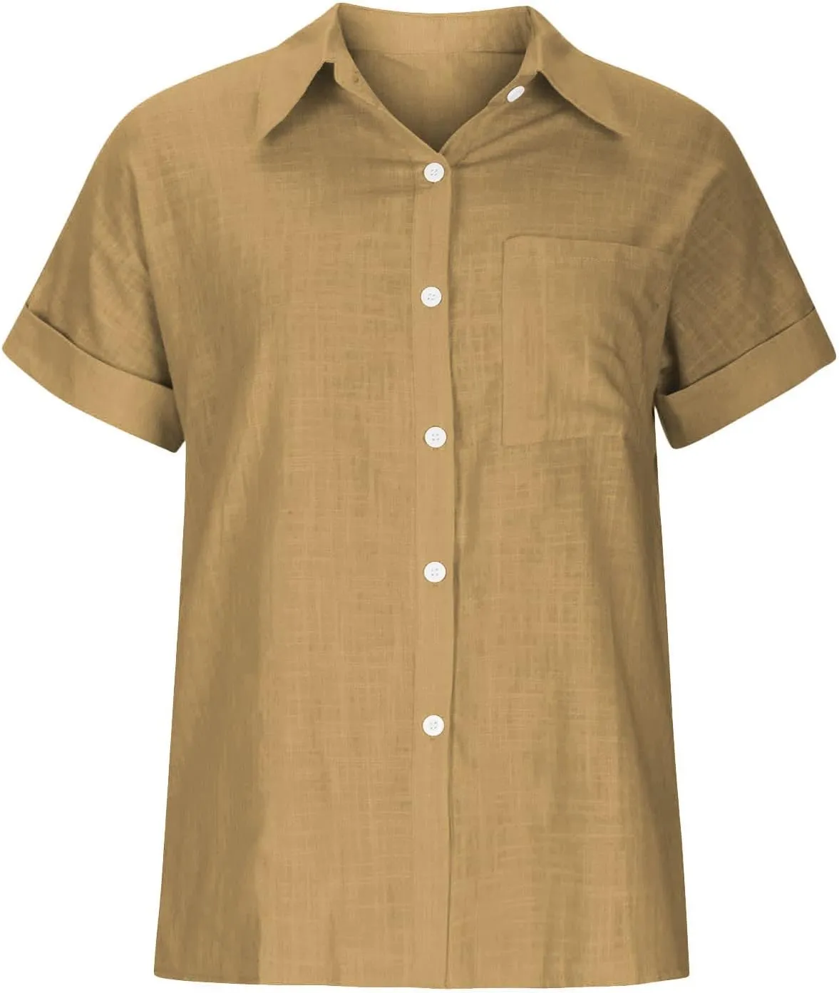Women's Short Sleeve Linen Tops Button Down Summer Shirts Plus Size Work Blouse Dressy Casual Basic Tee Shirt Tops