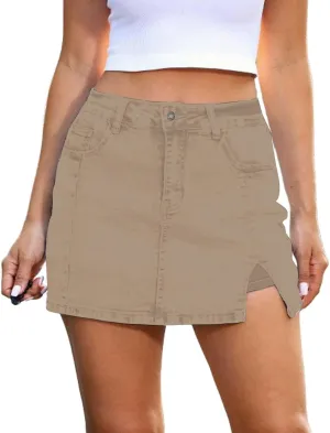 Women's Side Slit Denim Skort High Waisted Stretch Y2K Mini Jean Skirt Shorts with Pockets Casual Cargo Jean Skort