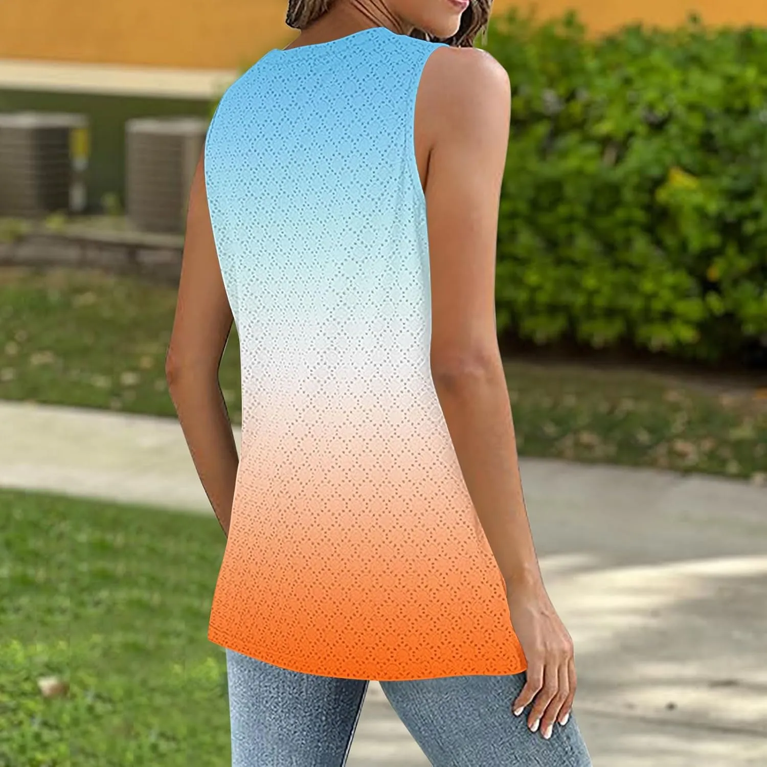 Womens Summer Tank Tops Eyelet Loose Fit Sleeveless Shirts 2025 Spring Beach Vacation Clothes Casual Blouse