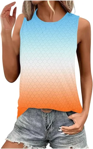 Womens Summer Tank Tops Eyelet Loose Fit Sleeveless Shirts 2025 Spring Beach Vacation Clothes Casual Blouse