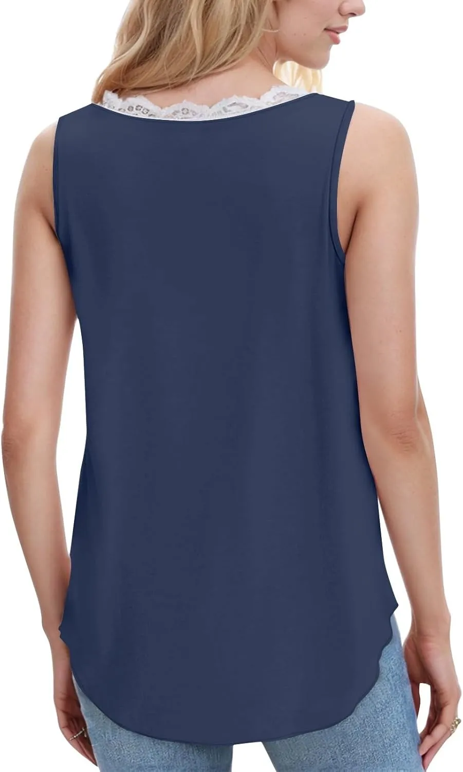 Womens Summer Tank Tops Loose Fit Lace V Neck Sleeveless Tunic Tops Dressy Casual Flowy Shirts