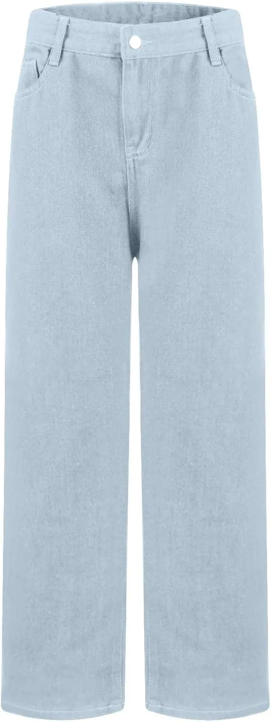 Womens Sweatpants Jeans Boyfriend High Waited Baggy Wide Leg Denim Jeans Y2K Streetwear Loose Fit Pants with Pocket