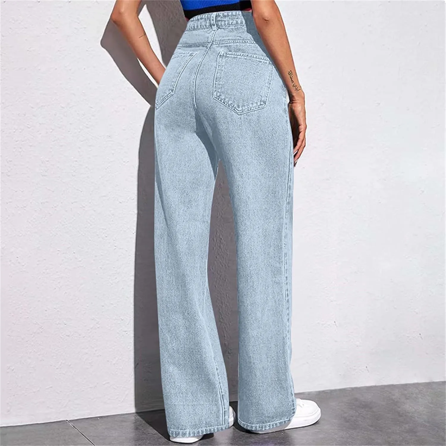 Womens Sweatpants Jeans Boyfriend High Waited Baggy Wide Leg Denim Jeans Y2K Streetwear Loose Fit Pants with Pocket