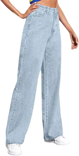 Womens Sweatpants Jeans Boyfriend High Waited Baggy Wide Leg Denim Jeans Y2K Streetwear Loose Fit Pants with Pocket