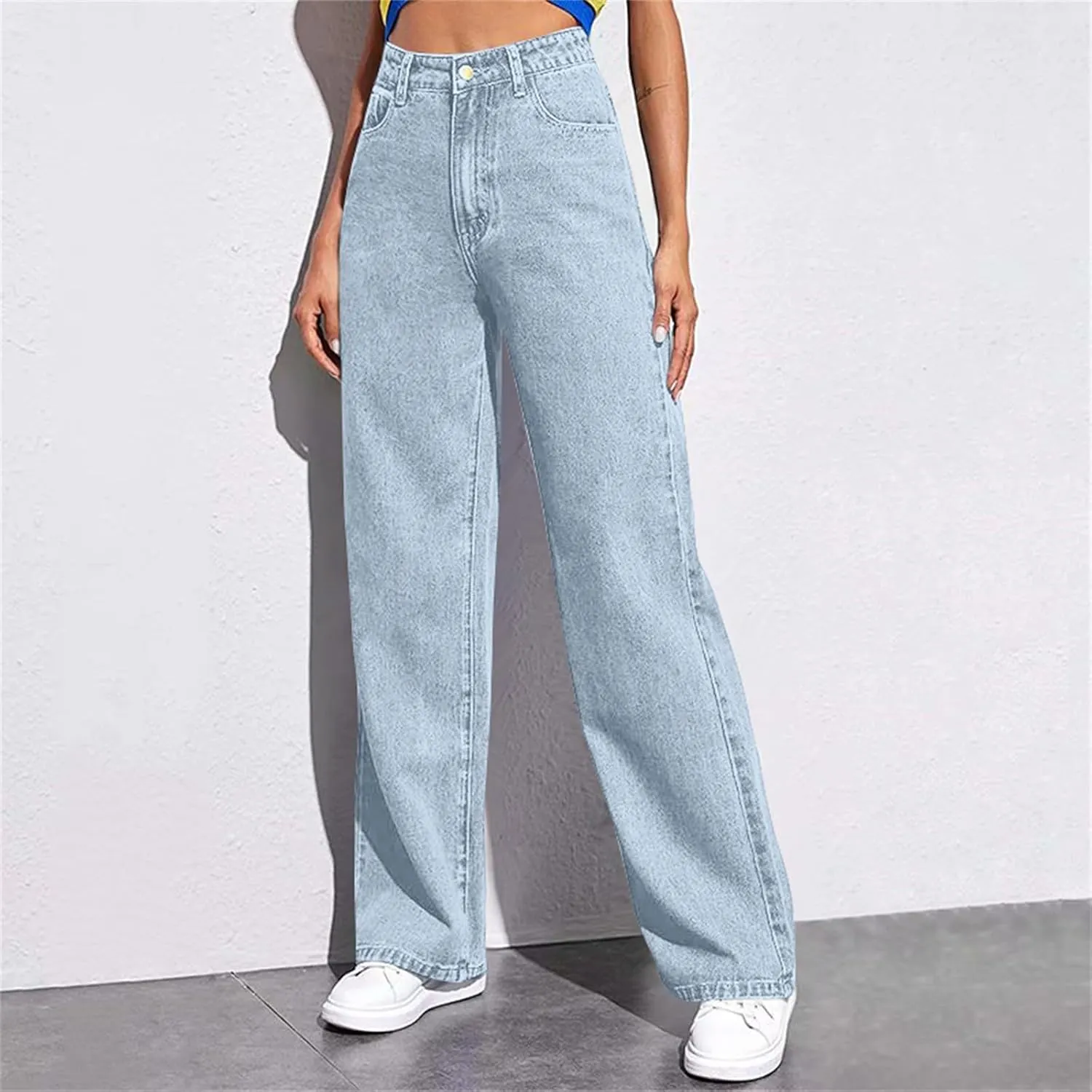 Womens Sweatpants Jeans Boyfriend High Waited Baggy Wide Leg Denim Jeans Y2K Streetwear Loose Fit Pants with Pocket