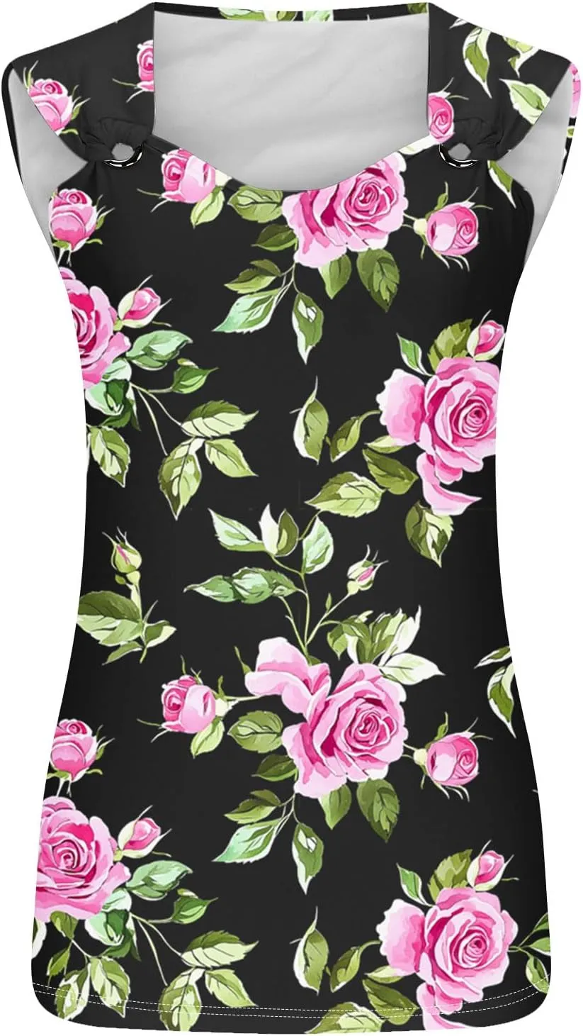 Womens Tank Tops Casual Cropped Casual Fashion V Neck Printed Sleeveless Camisole Summer Vacation Beach Dressy Top