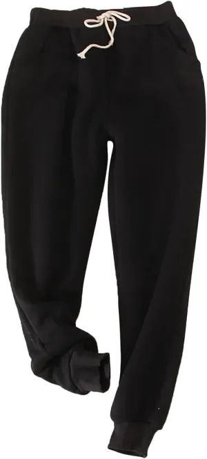 Women's Thicken Fleece Lined Sweatpants with Pockets Drawstring Waist Ankle Cuffed Joggers Cozy Warm Sherpa Winter Loungewear