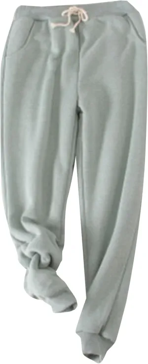 Women's Thicken Fleece Lined Sweatpants with Pockets Drawstring Waist Ankle Cuffed Joggers Cozy Warm Sherpa Winter Loungewear