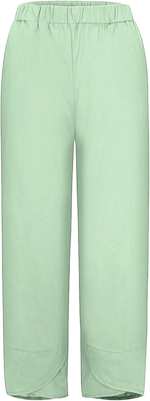 Womens Wide Leg Pants Casual Loose Elastic Waist Solid Color Comfy Palazzo Loungewear Baggy Sweatpants with Pockets