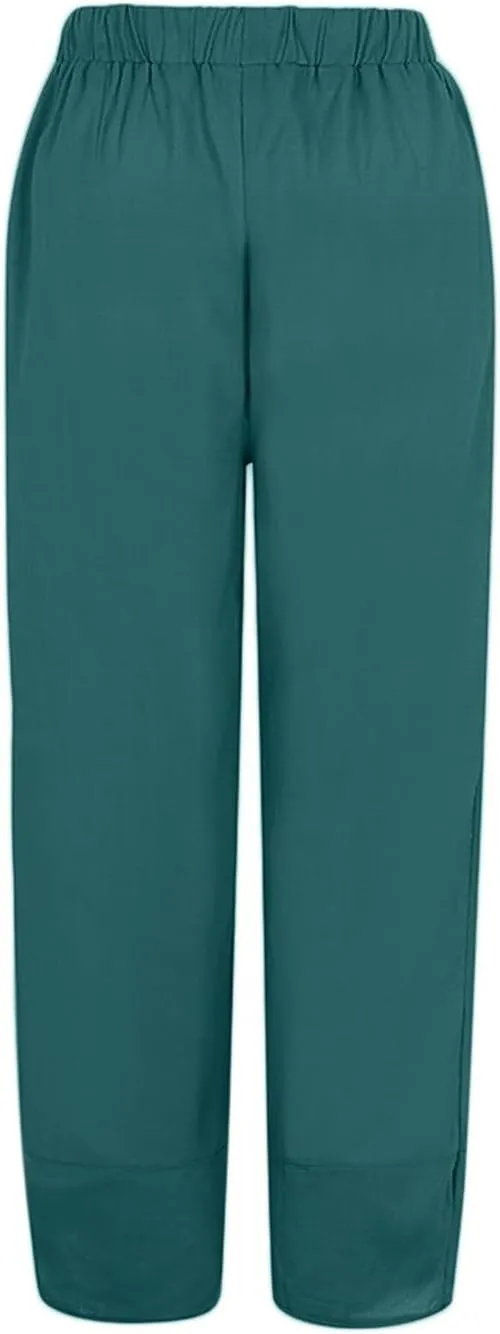 Womens Wide Leg Pants Casual Loose Elastic Waist Solid Color Comfy Palazzo Loungewear Baggy Sweatpants with Pockets