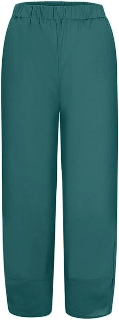 Womens Wide Leg Pants Casual Loose Elastic Waist Solid Color Comfy Palazzo Loungewear Baggy Sweatpants with Pockets