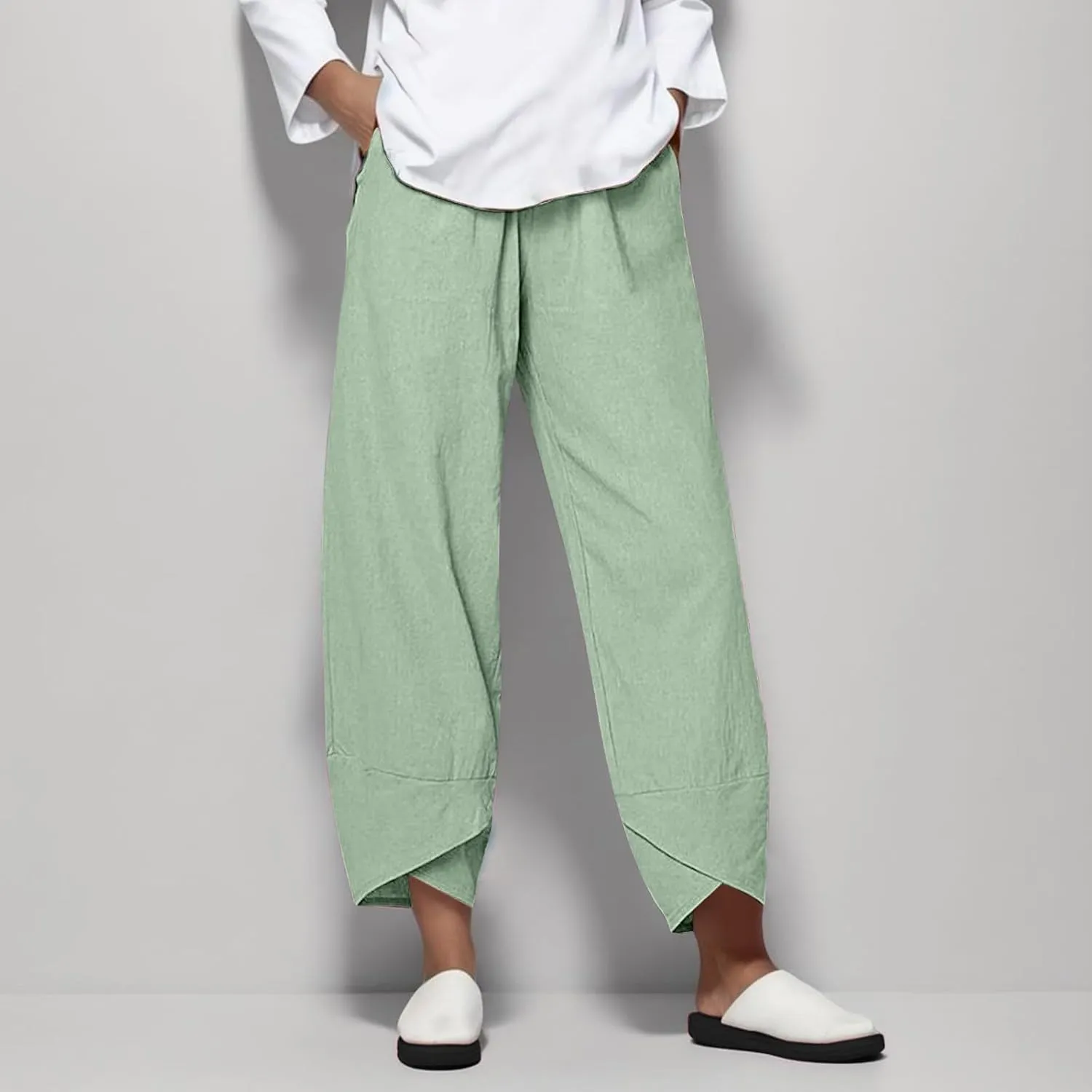 Womens Wide Leg Pants Casual Loose Elastic Waist Solid Color Comfy Palazzo Loungewear Baggy Sweatpants with Pockets