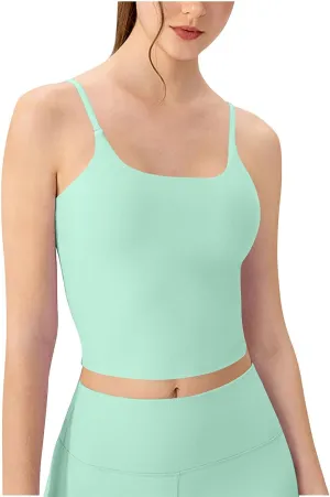 Womens Wirefree Sports Bra with Medium Support Longline Padded Crop Tank Yoga Bras Workout Fitness Top