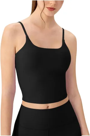 Womens Wirefree Sports Bra with Medium Support Longline Padded Crop Tank Yoga Bras Workout Fitness Top