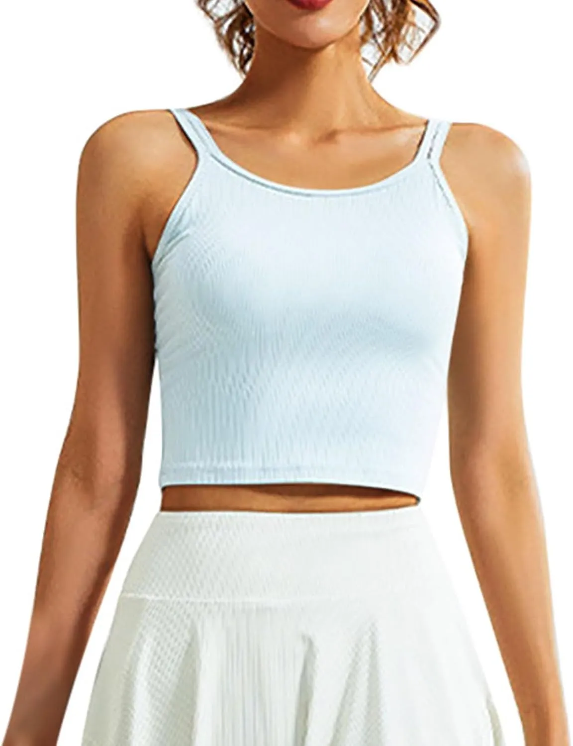 Workout Tank Tops for Women Built in Shelf Bras Padded Spaghetti Strap Crop Top Athletic Spandex Yoga Camisole
