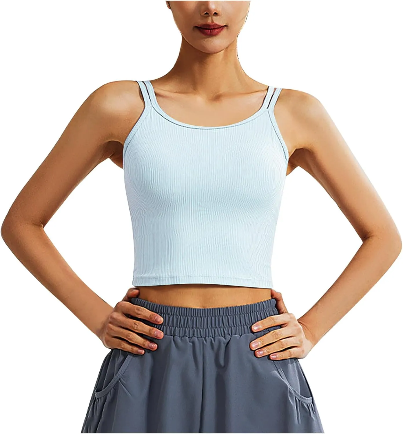 Workout Tank Tops for Women Built in Shelf Bras Padded Spaghetti Strap Crop Top Athletic Spandex Yoga Camisole
