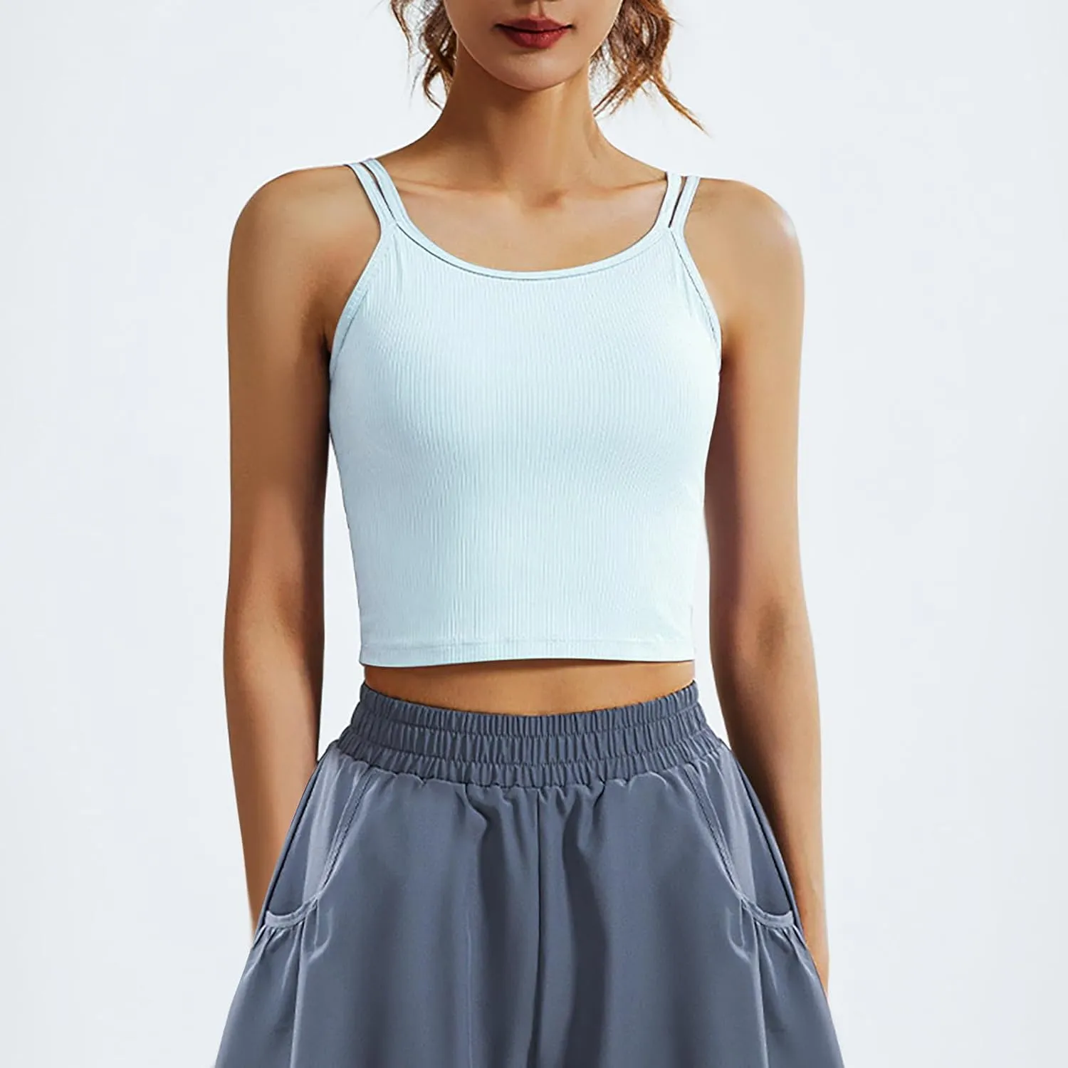 Workout Tank Tops for Women Built in Shelf Bras Padded Spaghetti Strap Crop Top Athletic Spandex Yoga Camisole