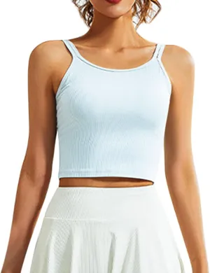 Workout Tank Tops for Women Built in Shelf Bras Padded Spaghetti Strap Crop Top Athletic Spandex Yoga Camisole