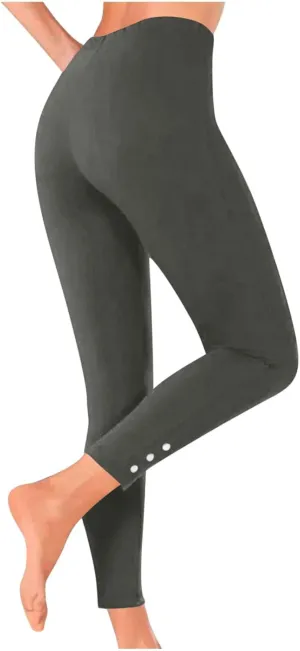 Xiaojmake Cinched Ankle Leggings with Button Accents Tummy Control High Waist Yoga Pants Athletic Yoga Leggings Loungewear