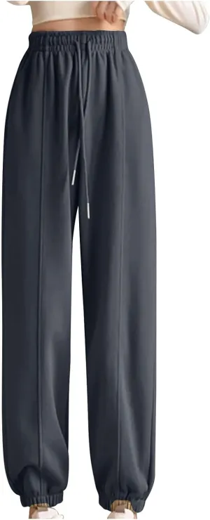 XUNRYAN Sweatpants Women Joggers with Pockets Fleece Lined Lounge Yoga Pants Wide Leg Trousers Winter Warm Loungewear