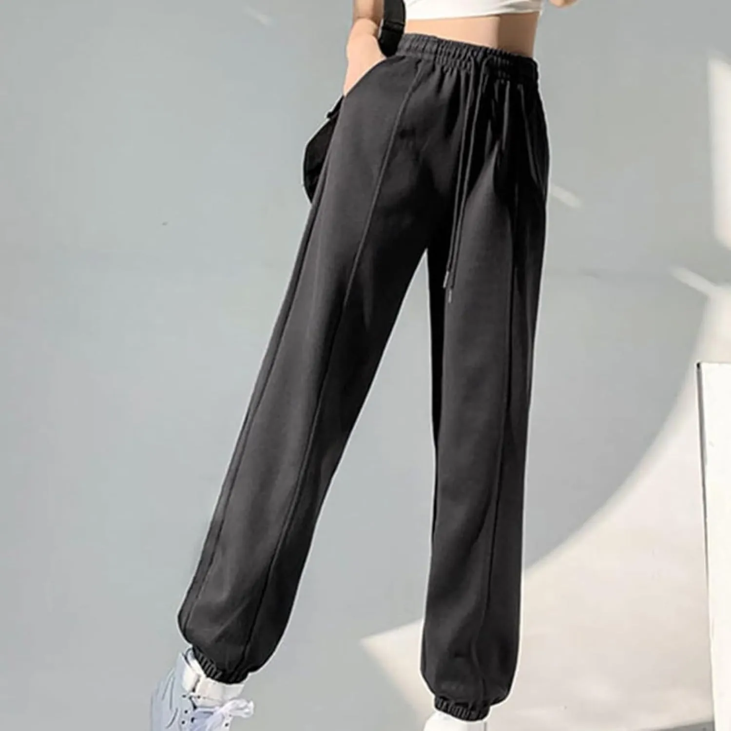 XUNRYAN Sweatpants Women Joggers with Pockets Fleece Lined Lounge Yoga Pants Wide Leg Trousers Winter Warm Loungewear