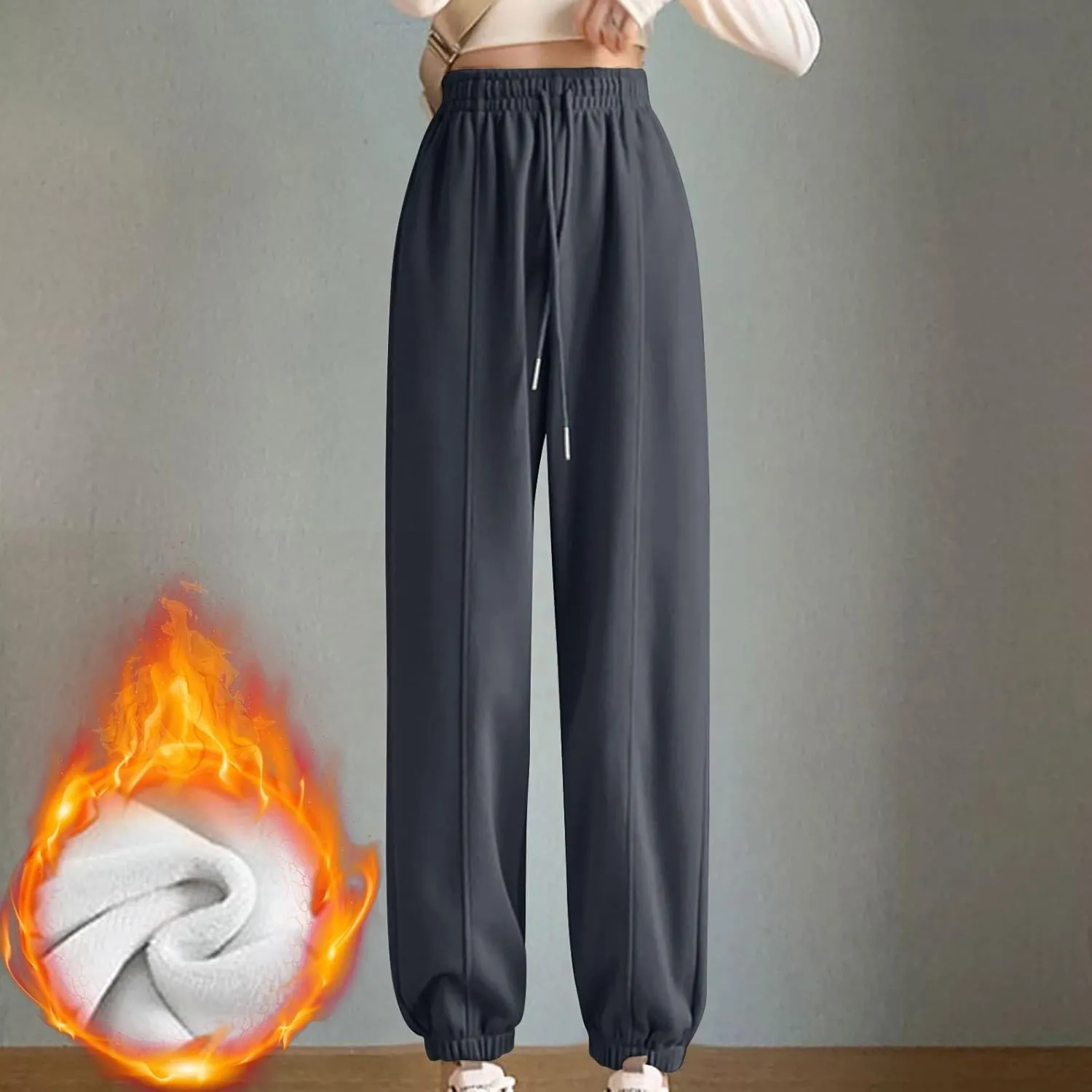 XUNRYAN Sweatpants Women Joggers with Pockets Fleece Lined Lounge Yoga Pants Wide Leg Trousers Winter Warm Loungewear