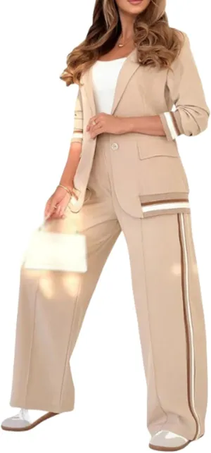 ZWRXW 2 Piece Pant Suits for Women Business Casual Two Piece Sets Blazer Outfits Oversize Blazers Jacket Wide Leg Work Pants