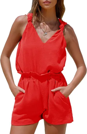 ZWRXW Womens Summer 2 Piece Sets V Neck Knotted Tank Tops Shorts Sleeveless Matching Sets Vacation Beach Outfits Resort Wear