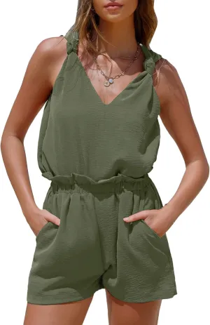 ZWRXW Womens Summer 2 Piece Sets V Neck Knotted Tank Tops Shorts Sleeveless Matching Sets Vacation Beach Outfits Resort Wear