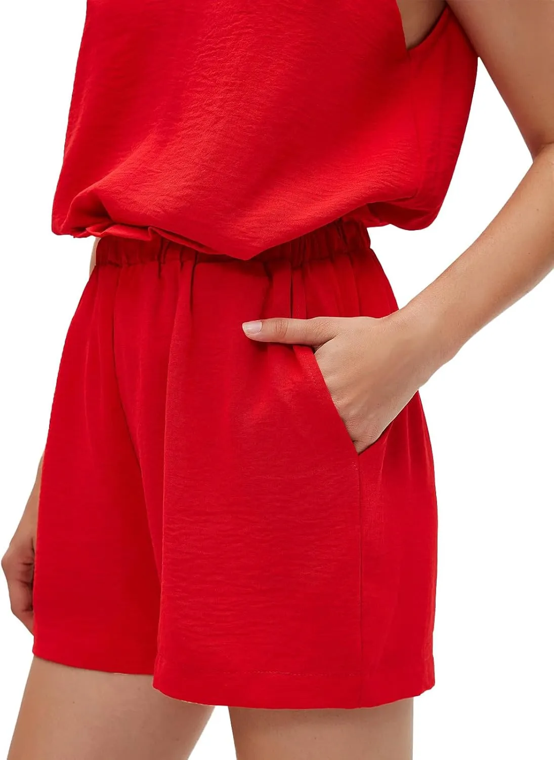 ZWRXW Womens Summer 2 Piece Sets V Neck Knotted Tank Tops Shorts Sleeveless Matching Sets Vacation Beach Outfits Resort Wear