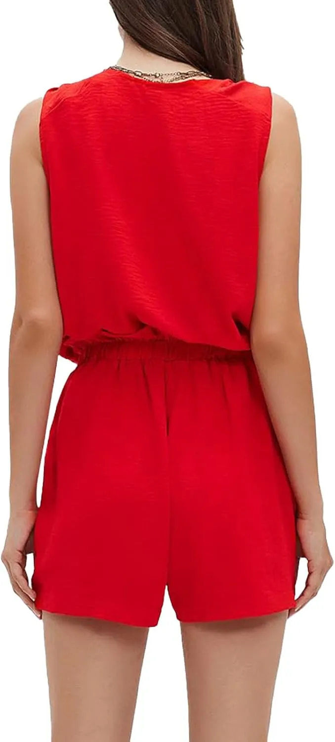 ZWRXW Womens Summer 2 Piece Sets V Neck Knotted Tank Tops Shorts Sleeveless Matching Sets Vacation Beach Outfits Resort Wear